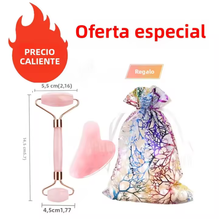 Rodillo De Jade Rosa De Cuarzo Polvo Masaje Facial Spa Rosa Massajeador Natural Piedra Gua Sha Herramienta De Belleza Levantamiento Facial - 1