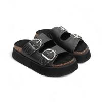 Sandalias de mujer verano color negro con plataforma planta del pie acolchado, ajuste doble hebilla, cómodas y ligeras en tendencia 2025 altamoda - details 2