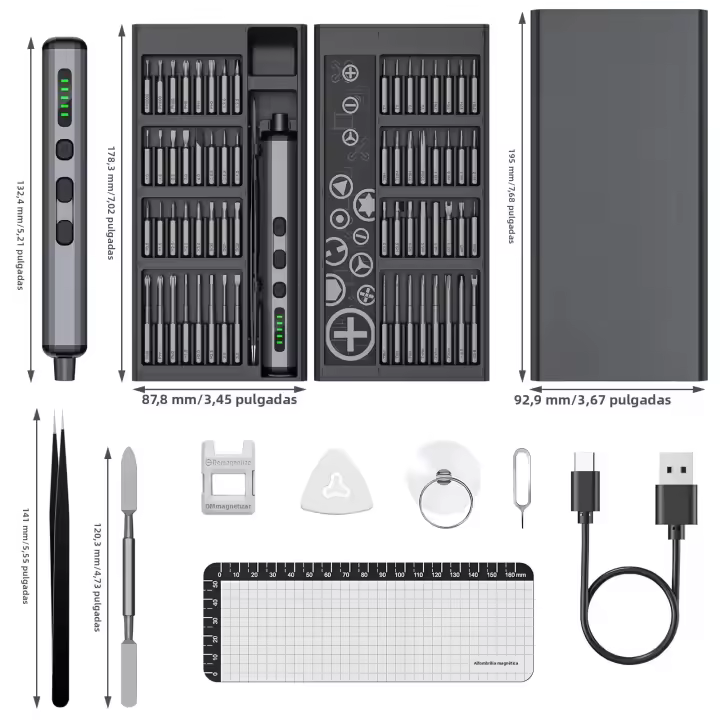 Kit De Herramientas De Reparación Con Destornillador Eléctrico De Precisión 68 En 1 Sin Cable 64 Brocas S2 5 Configuraciones De Torque LED - 1