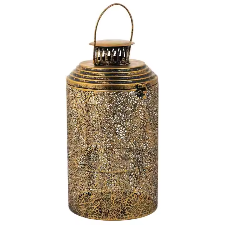 Portavelas de metal dorado 21x21x39 - 1