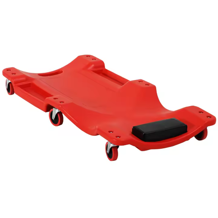 DURHAND Plataforma rodante para coche, tumbona de taller, tumbona para montaje de coche, plataforma rodante de montaje con 6 ruedas móviles, reposacabezas acolchado, capacidad de carga 120 kg, rojo - 1