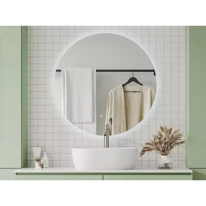 Vente-unique - Espejo de baño ovalado sin contorno antivaho con luces LED - D90 cm - ROMULA - 1
