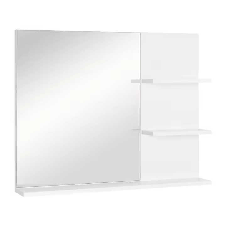 kleankin Espejo de Baño para Colgar en la Pared Espejo de Pared con 3 Estantes Incorporados 60x10x48 cm Blanco - 1