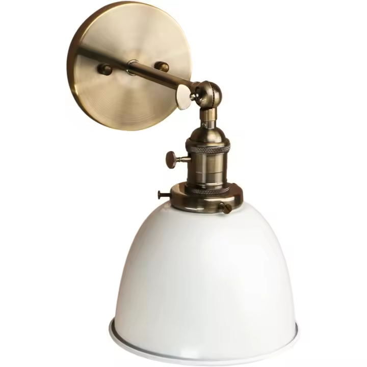 Lámpara de pared con pantalla de hierro estilo cuenco, aplique ajustable de Metal, iluminación Industrial Retro, color blanco (sin bombilla) - 1