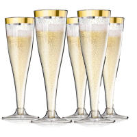 5PCS Creativos Flutes De Champán Plásticos Desechables Con Polvo De Oro Y Pierna Alta Para Bodas Y Fiestas Copas De Vino De Coctel Ecológicas - details 6
