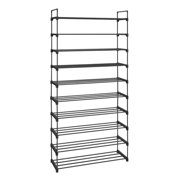 SONGMICS - Estante para zapatos de 10 niveles, soporte para zapatos alto, para zapatos finos, almacenamiento de zapatos, metal, ahorro de espacio, vestidor, entrada, 30 x 94 x 206 cm, negro - 1