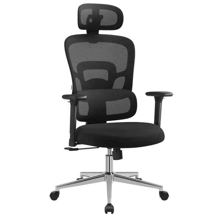 SONGMICS Silla de Oficina Ergonómica, Silla de Escritorio con Respaldo Alto, Silla de Malla con Soporte Lumbar Ajustable en Altura, Reposacabezas y Apoyabrazos 3D Ajustables, Negro Tinta/Gris Paloma - 1