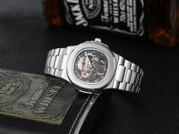 Reloj Mecánico Para Hombre Resistente Al Agua De Acero Inoxidable Con Reserva De Energía Y Movimiento Automático Skeleton Cuadrado Regalo - details 6
