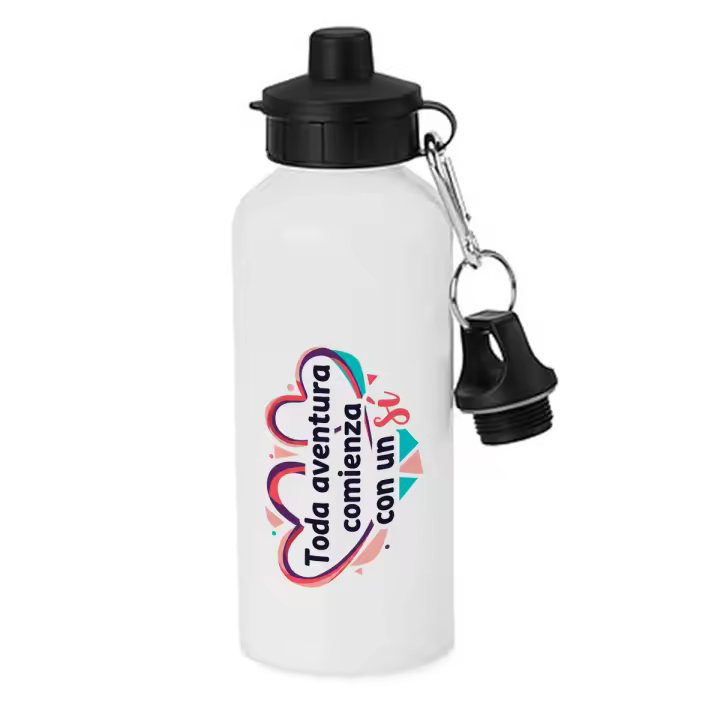 MERCHANDMANIA Bidón deportivo 600 ml acero inoxidable con chupón frase motivadora amor aventura san valentin botella escolar deporte bicicleta - 1