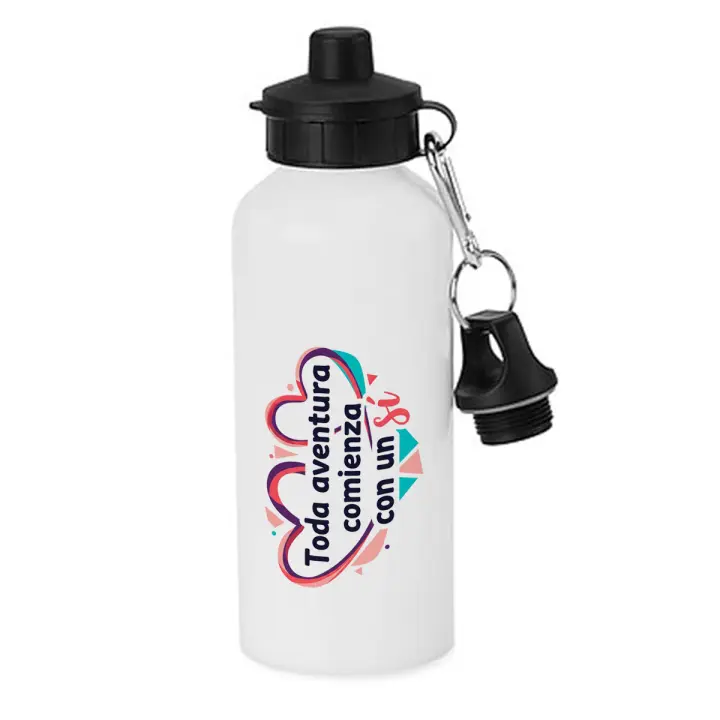 MERCHANDMANIA Bidón deportivo 600 ml acero inoxidable con chupón frase motivadora amor aventura san valentin botella escolar deporte bicicleta - 1