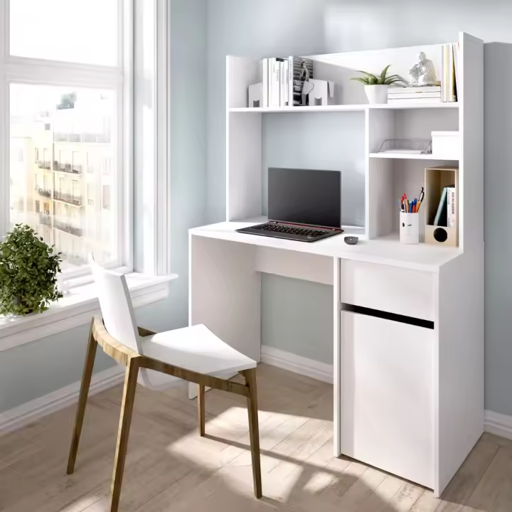 Mesa de escritorio Bali cajón + armario + 3 compartimentos blanco 154x110x50 cm - 1