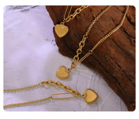 Collar de cadena con colgante de corazón Vintage para mujer, cadena de suéter de Color, joyería para mujer collar con colgante de corazón para mujer, cadena fina de acero inoxidable 316L, Color dorado, joyería para el cuello para niñas, regalos de moda - details 9