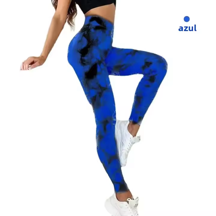 Leggings De Yoga Para Mujer Cintura Alta Sin Costuras Tie Dye Scrunch Butt Levantador Talla Elástica Pantalones De Yoga De Nylon Y Spandex - 1