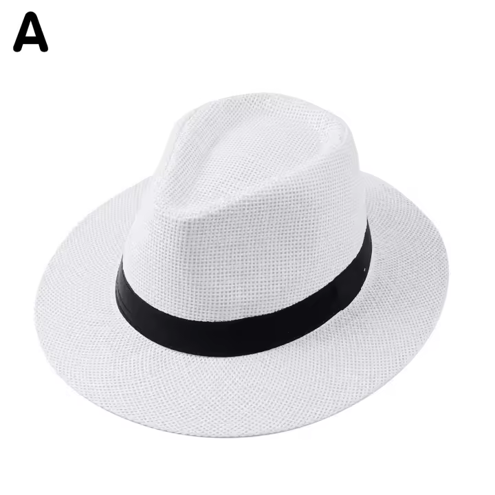 Sombrero De Paja Natural Para Hombre Moda Verano Trendy Sombreros De Playa Protección Solar Color Sólido Fedoras Casual Sombrero De Vaquero Jazz Gangster - 1