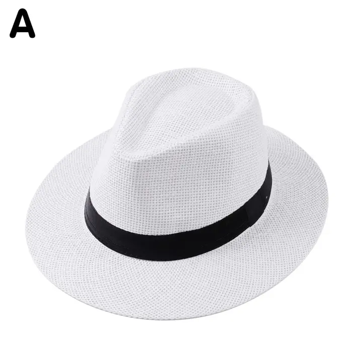 Sombrero De Paja Natural Para Hombre Moda Verano Trendy Sombreros De Playa Protección Solar Color Sólido Fedoras Casual Sombrero De Vaquero Jazz Gangster - 1