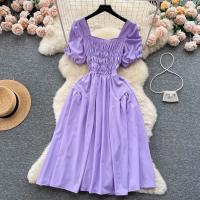 Vestido Elegante Para Mujer Verano 2024 Manga Suelta Vintage Fiesta Moda Coreana Vestidos A-Line Cuello Cuadrado Midi Sin Capucha - details 1