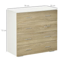HOMCOM Cómoda 4 Cajones, Cómoda Dormitorio, Cajonera para Salón, Oficina, Pasillo, Estilo Moderno, 76x35x72 cm, Roble y Blanco - details 2