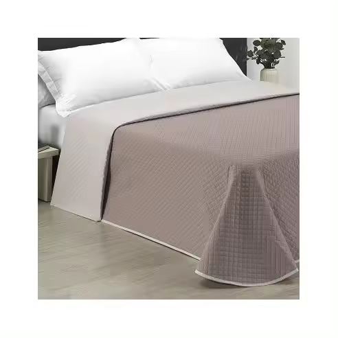 Colcha Bouti Reversible de Verano con Cojines Rombitos Visón/Beige Sibiles 00170 - 1