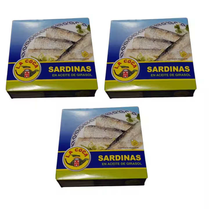 3 LATAS DE SARDINAS EN ACEITE DE GIRASOL 193G  N.E LA COCA SABOR Y CALIDAD - 1