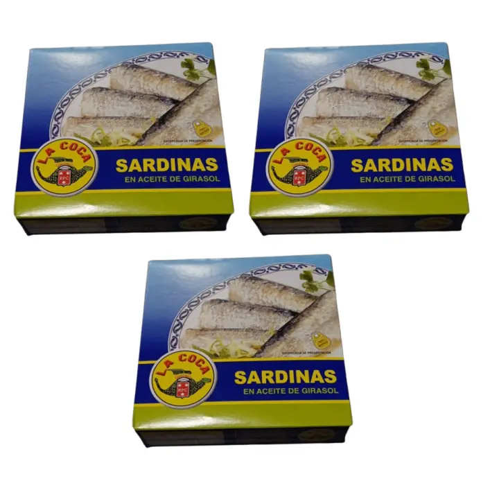 3 LATAS DE SARDINAS EN ACEITE DE GIRASOL 193G  N.E LA COCA SABOR Y CALIDAD - 1