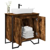 vidaXL Armario lavabo baño madera ingeniería 60x35x60 cm en color Marrón roble/Negro/Roble ahumado y más | almacenamiento funcional diseño moderno para baño dormitorio sala - details 2