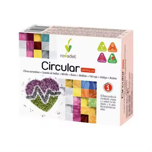Novadiet Circular  Cápsulas para la Circulación Venosa con Rusco, Castaño de Indias y Ginkgo  Reduce Hinchazón y Pesadez en Piernas Cansadas  30 cápsulas - 1