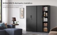 SONGMICS Armario de Almacenamiento de Acero, Armario Multiuso, con 5 Baldas, Puertas Dobles, Cerradura, Armaio de Herramientas, Baldas Ajustables, para Garaje, Estudio, Negro/Gris - details 0