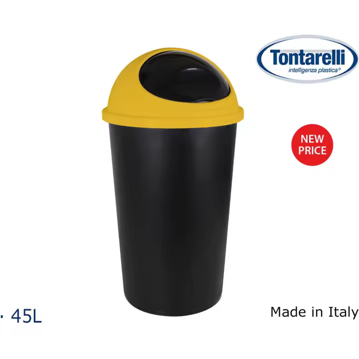 Tontarelli - Cubo Basura con Tapa 45L Big Hoop Amarillo - Capacidad 45L - Fácil de Limpiar - Diseño Elegante - Resistente a Golpes - 1