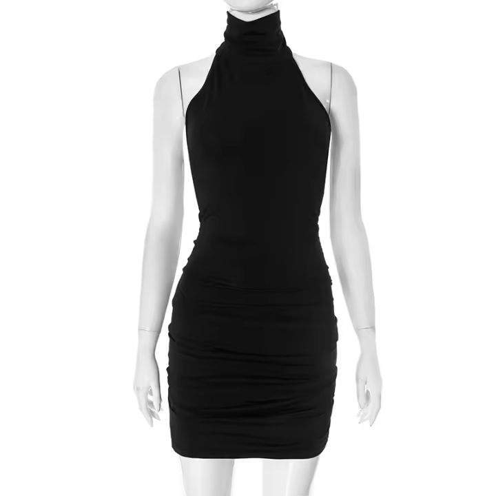 CUTENOVA Vestido Elegante Sin Mangas Para Mujer Verano 2024 Cuello Colgante Espalda Descubierta Cintura Ajustada Pleated Mini - 1