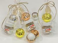 Regalos para invitadas de Boda Comuniones bautizos aniversarios cumpleaños 10/15 UNIDADES bálsamo de labios con aroma a vainilla y tarrito de Nutella con cuchara presentado en bolsa de regalo con cordon en color champan - details 2