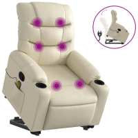 vidaXL Sillón reclinable de masaje de pie cuero artificial Negro, Crema, Marrón Sillon Dormitorio Sillon Comodos Silla Relax Sillón Sofá - details 2