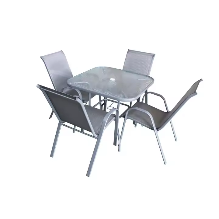 Mesa Cuadrada de Cristal Templado + 4 Sillas. Muebles de Jardin y Terraza     Saldos y Stocks - 1