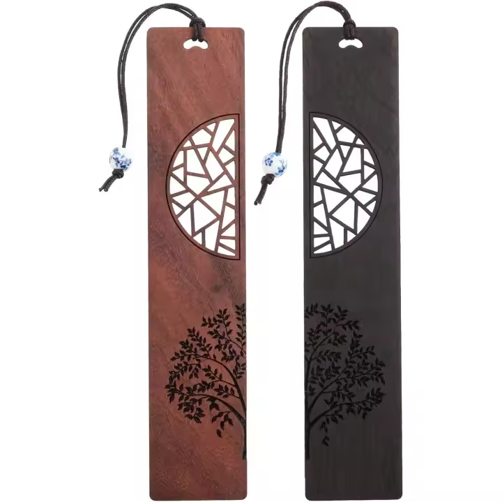 2 unidades de madera hecha a mano libro marca natural hueco artesanía marcador vintage regalo para mujeres hombres estudiantes - 1