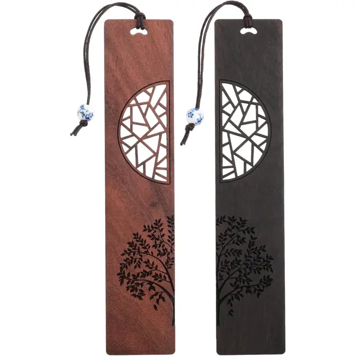 2 unidades de madera hecha a mano libro marca natural hueco artesanía marcador vintage regalo para mujeres hombres estudiantes - 1
