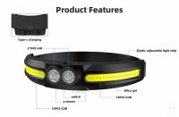 Linterna Frontal LED Con Sensor De Movimiento Recargable Por USB Impermeable Para Camping Pesca Y Uso General 180° De Ángulo De Haz - details 10