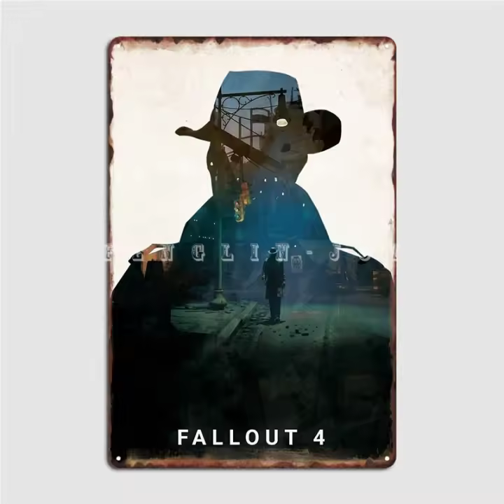 Cartel De Metal Retro De Fallout Con Nick Valentine Para Decoración De Pared Arte De Juegos Para Pub Y Garage Tamaño Personalizable - 1