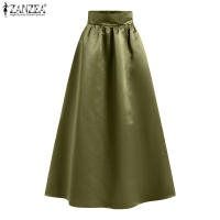 ZANZEA Falda Larga De Seda A-Line Elegante De Verano Para Mujer Cintura Alta Sólida Casual Fiesta OL Trabajo Sin Estirar Polyester - details 8