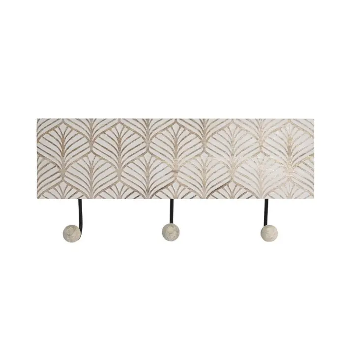 Dcasa Perchero pared 3 colgador madera tallada decape marron de 38x6x18 cm - 1