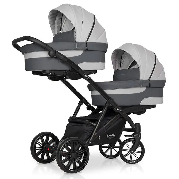Carrinho de gémeos (2 assentos + 2 alcofas) + Kite 0+ Isofix Ready Riko TEAM Grey Fox - 1