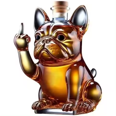 Divertida botella de whisky con forma de bulldog francés, decantador de whisky con forma de dedo medio, juego de decantadores de vino únicos para hombres, botella de vino vacía para decoración de bar en casa (#A) - 1