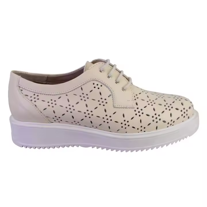 PITILLOS 10383 Zapatos con cordones de mujer crema PIEL 525 - 1