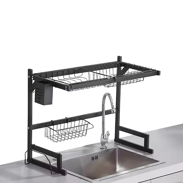 Escurridor para Platos de Cocina lava, escurridor para fregadero con Jaula para Palillos, Escurridor de vajilla para el hogar Organizer de vajilla para el hogar, Organizer de accesorios de cocina de metal - 1