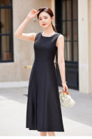 Vestido Elegante Sin Mangas Para Mujer Oficina Slim Cintura Gran Swing O-Neck Rojo Negro Verano Fiesta Noche Nuevo Polyester Spandex Viscosa - details 15