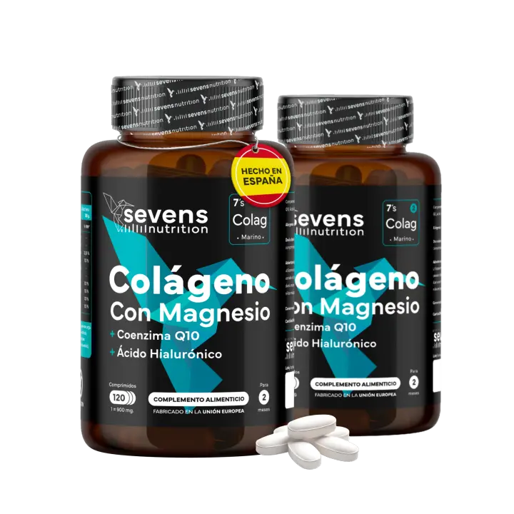 Pack 2x Colágeno con Magnesio, Ácido Hialurónico y Coencima Q10 - Articulaciones Fuertes y Piel Radiante - Con Vitamina A, B12, C, D3 y Zinc - Sevens Nutrition - 1