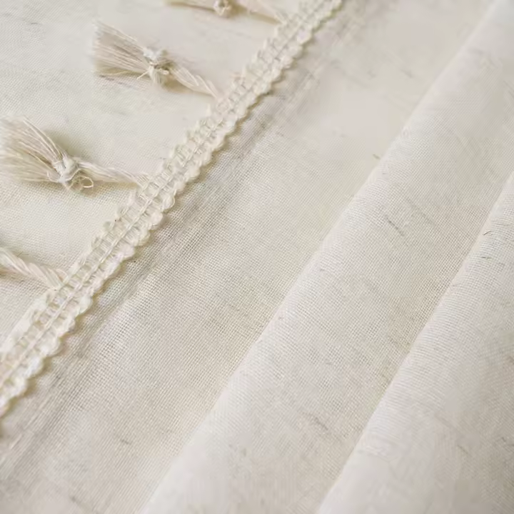 Cortinas De Lino Algodón Para Sala De Estar Boho Crema Semi Transparentes Con Borlas Y Bolsillo Para Rodamiento Voile Cortinas Soltas Para Ventana - 1