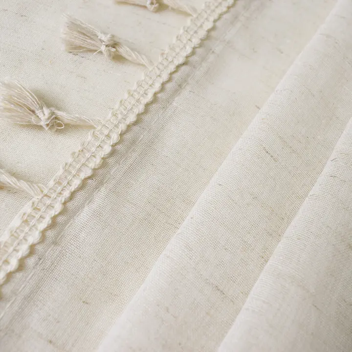 Cortinas De Lino Algodón Para Sala De Estar Boho Crema Semi Transparentes Con Borlas Y Bolsillo Para Rodamiento Voile Cortinas Soltas Para Ventana - 1