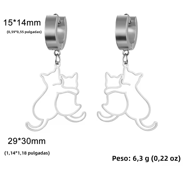 Pendientes Colgantes De Acero Inoxidable Cazador Con Gatos Y Gatitos Para Mujeres Y Niñas Joyería De Moda 2024 Regalo De Cumpleaños - 1