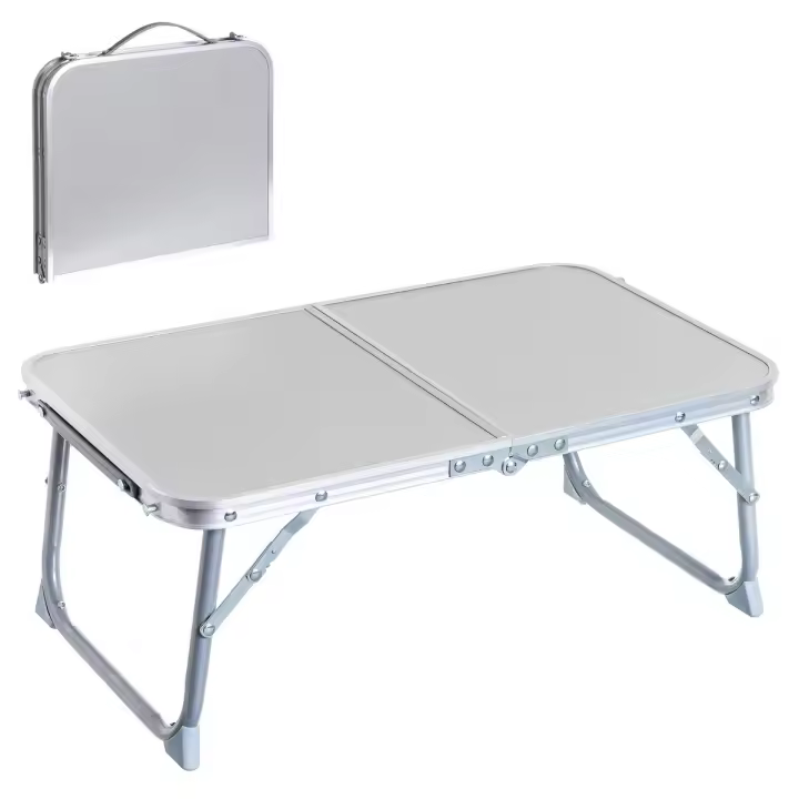 Lola Home - Mesita Bandeja Plegable Maletín de Acero Efecto Madera 56x34x22 Cm para el camping o la playa - 1