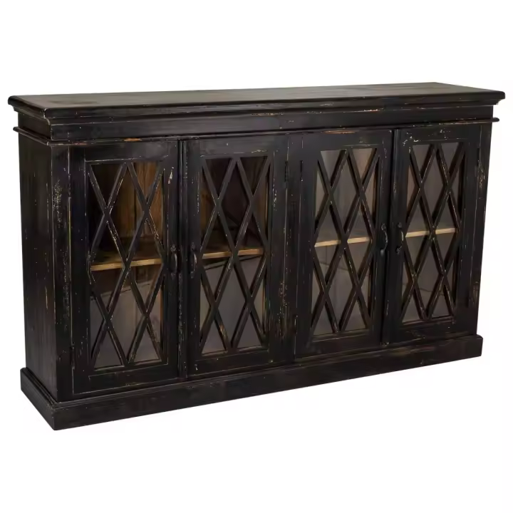 Aparador de madera y cristal artesanal negro 170x40x100 cm - 1