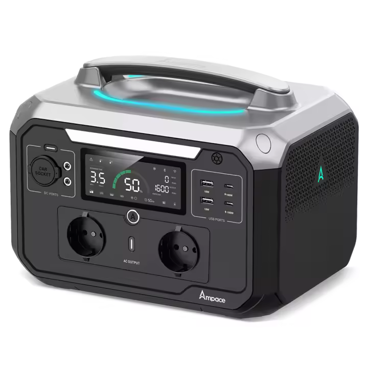 Estación de energía portátil Ampace P600 Pro, batería LiFePO4 584Wh, 2000 ciclos, control mediante APP, generador solar de 600W para campamentos al aire libre, vehículos recreativos (RVs) y uso doméstico, con 9 puertos de salida - 1